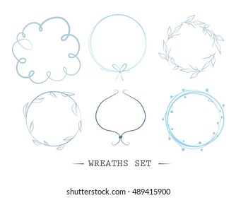 set of hand drawn wreaths. circular frames, vector design elements