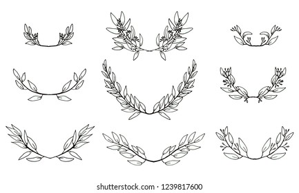 set of hand drawn wreaths for design