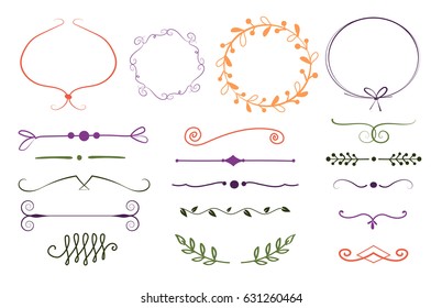 set of hand drawn wreaths and text dividers. vector design elements