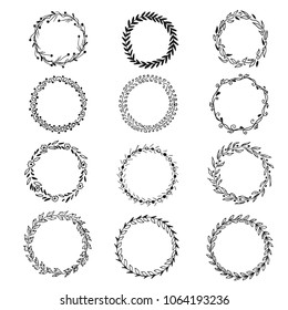 Set of hand drawn wreaths, vector illustration