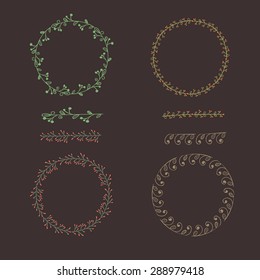 Set of hand drawn wreaths. Vector brushes. suitable for wedding card, invitation.
