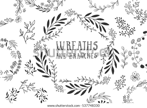 Set Hand Drawn Wreaths Vector Stock Vector Royalty Free 537748330 2985