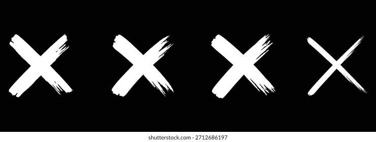 Conjunto de marcas x dibujadas a mano. Conjunto de signo de grunge x. x cruz. grunge dibujado a mano con pinceladas cruz x y marca OK marcas de verificación. cruz roja y marca de verificación verde aislados sobre fondo blanco.