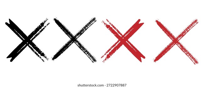Conjunto de marcas x dibujadas a mano. Conjunto de signo x grunge. x cruz.