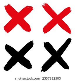 Set of hand drawn x marks.Grunge brush stroke letter x.