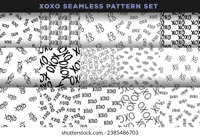 Set of hand drawn XOXO Seamless Pattern Background Templates. XOXO doodle vector pattern. Perfect for backgrounds, prints, wrappers, scrapbooks, paper, backdrops. Vector Illustration.