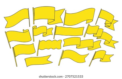 Set of hand drawn yellow flags 