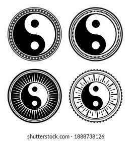 set of hand drawn yin yang signs in a variety of designs on a white background