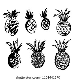 Set of hand drawning pineapples