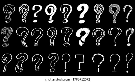 Set Hand Draws Collection Doodle Different Black Question Marks Vector Design Style Cartoon Interrogation Icons Sketch
