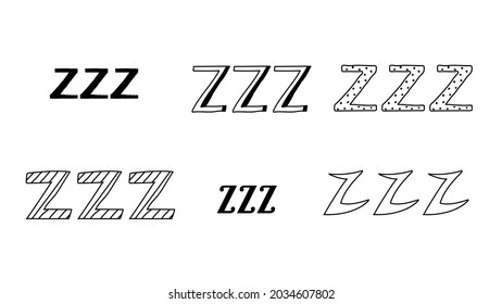 Set Hand Draws Collection Doodle Different Black Zzz Sleep Vector Design Style Cartoon Icons Sketch Night Dream