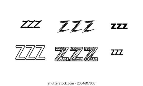 Set Hand Draws Collection Doodle Different Black Zzz Sleep Vector Design Style Cartoon Icons Sketch Night Dream