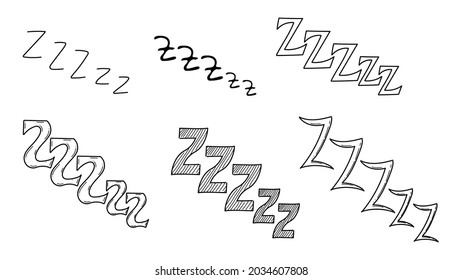 Set Hand Draws Collection Doodle Different Black Zzz Sleep Vector Design Style Cartoon Icons Sketch Night Dream