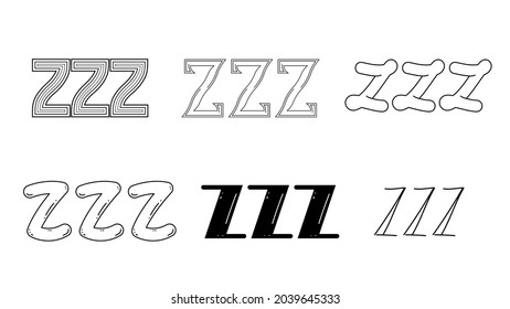 Set Hand Draws Collection Doodle Different Black Zzz Sleep Vector Design Style Cartoon Icons Sketch Night Dream