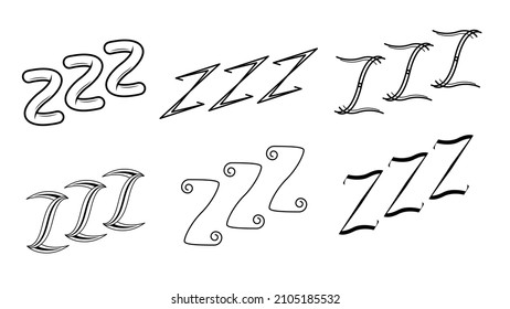 Set Hand Draws Collection Doodle Different Black Zzz Sleep Vector Design Style Cartoon Icons Sketch Night Dream