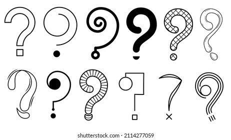 Set Hand Draws Collection Doodle Different Black Question Marks Vector Design Style Cartoon Interrogation Icons Sketch