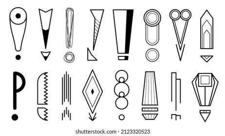 Set Hand Draws Collection Doodle Different Black Exclamation Marks Vector Design Style Cartoon Interrogation Icons Sketch