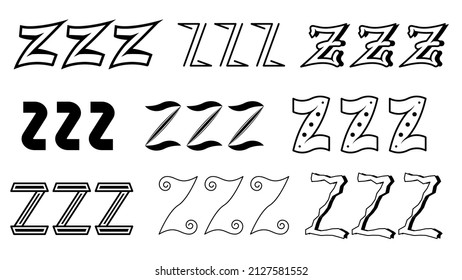 Set Hand Draws Collection Doodle Different Black Zzz Sleep Vector Design Style Cartoon Icons Sketch Night Dream