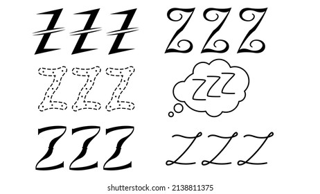 Set Hand Draws Collection Doodle Different Black Zzz Sleep Vector Design Style Cartoon Icons Sketch Night Dream