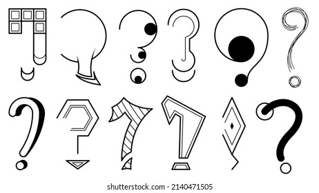 Set Hand Draws Collection Doodle Different Black Question Marks Vector Design Style Cartoon Interrogation Icons Sketch