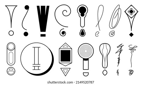 Establecer Dibujos a mano Colección Doodle Diferentes Marcas de exclamación en negro Estilo de diseño de vectores Dibujo de iconos de interrogación