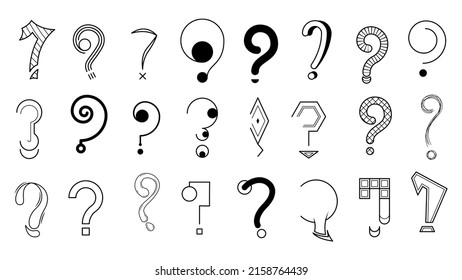 Set Hand Draws Collection Doodle Different Black Question Marks Vector Design Style Cartoon Interrogation Icons Sketch
