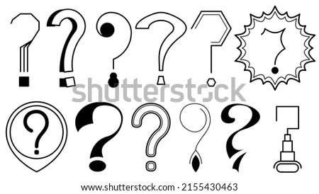 Set Hand Draws Collection Doodle Different Black Question Marks Vector Design Style Cartoon Interrogation Icons Sketch