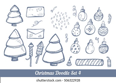 Set of hand drown elements for Christmas and New Year winter Holidays. Doodle set of vector illustration.