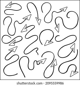 Set of hand drown funny arrows for menus, wedding, greeting cards decoration. Vector pointers in black and white. Simple arrow design.