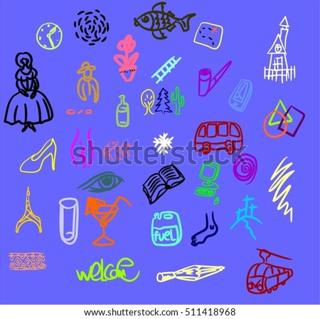 Set of hand drown icons, logos, sketches