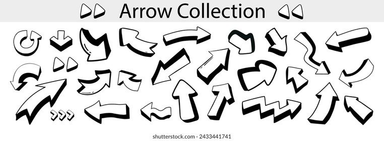 Set of hand drwan doodle vector arrows.