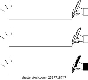 Set of hand elements of person holding ballpoint pen to underline