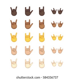 Set Of Hand Emoticon Vector Isolated On White Background. Gestures Emoji Vector. Smile Icon Set. Emoticon Icon Web. Rock Gesture 