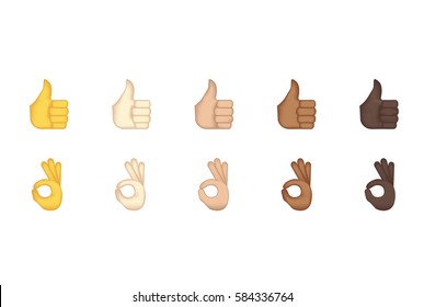 Set of hand emoticon vector isolated on white background. Gestures emoji vector. Smile icon set. Emoticon icon web. Thumbs up and ok  gesture.