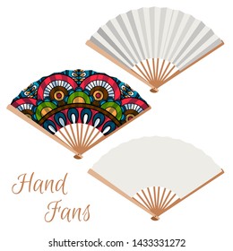 Set of hand fans. Decorative fans vector isolated on white background