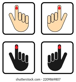 Juego de dedos de mano con icono de gota de sangre, símbolo de prueba de salud médica, control de la medición de la ilustración vectorial.