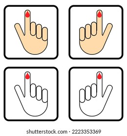 Juego de dedos de mano con icono de gota de sangre, símbolo de prueba de salud médica, control de la medición de la ilustración vectorial.