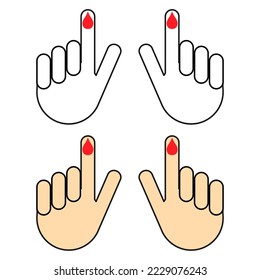 Set of Hand finger with drop blood icon, medical health test symbol, control measurement vector illustration .