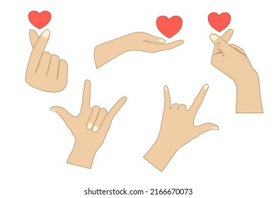Set Hand   finger making heart sign   mini heart   I love you sign  hand drawn 