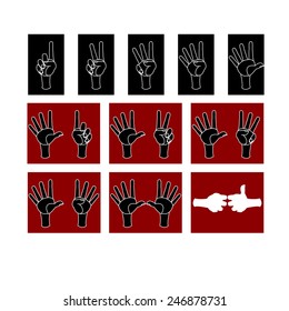 Set of hand and finger on account of one to ten. Vector illustration