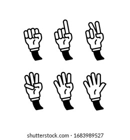 set of hand gesture count 1 2 3 4 and 5 vector icon illustration in trendy cartoon filled line style