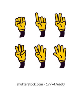 set of hand gesture count 1 2 3 4 and 5 vector icon illustration in trendy cartoon filled line style