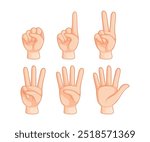 Set of hand gesture, Finger counting, Hands with counts on the fingers, Human Hand Poses and Gestures, Male Female Hands Counting Numbers, Hand counting isolated, Vector illustration.