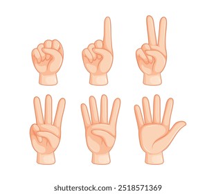 Set of hand gesture, Finger counting, Hands with counts on the fingers, Human Hand Poses and Gestures, Male Female Hands Counting Numbers, Hand counting isolated, Vector illustration.