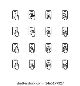 Set of hand gesture in gadget line icon design, black outline vector icons, isolated against the white background, touch screen mark vector illustration.