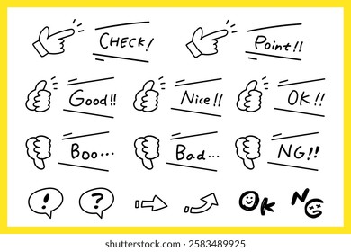 Set of hand gesture icons and speech bubbles in hand-drawn doodle style Pose Illustration