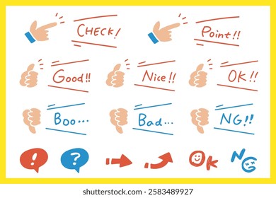 Set of hand gesture icons and speech bubbles in hand-drawn doodle style Pose Illustration