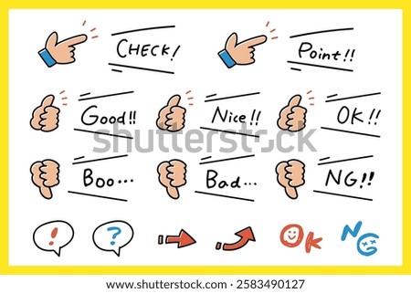 Set of hand gesture icons and speech bubbles in hand-drawn doodle style Pose Illustration
