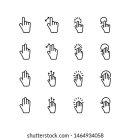 Set of hand gesture line icon design, hand tap touch mark vector illustration. Black outline vector icons, isolated against the white background.