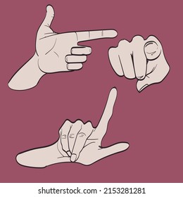 Set of Hand gesture symbols. Hand drawn trendy vector illustration. Cartoon style. Flat design. All elements are Isolated